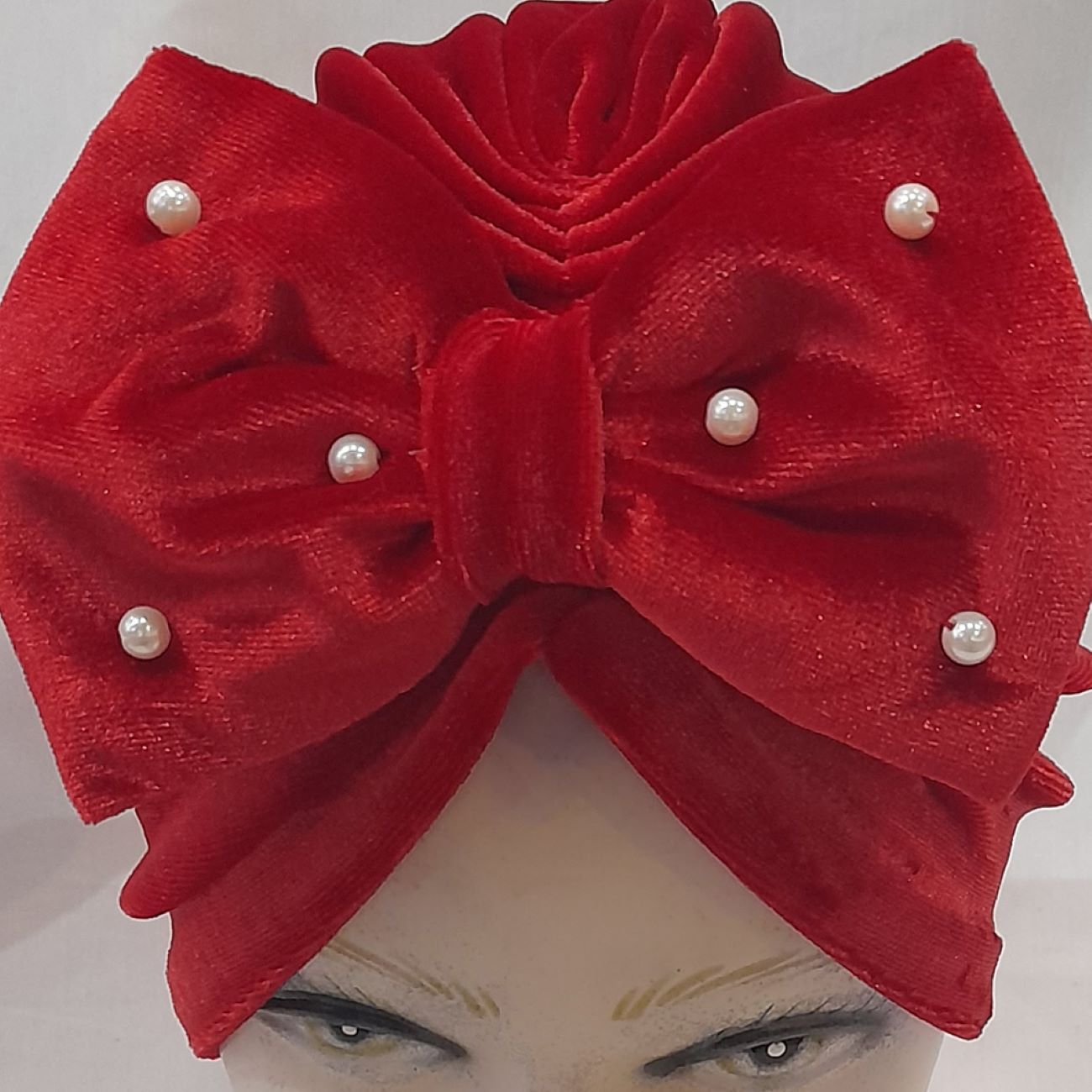 Baby Turban – Cute and Stylish Red Bow Tie Pearl Model , Warm and Comfortable