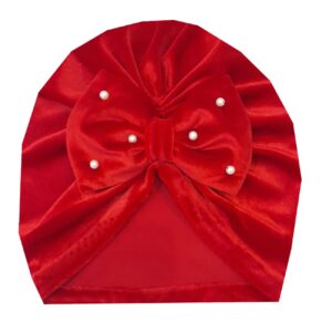 Baby Turban – Cute and Stylish Red Bow Tie Pearl Model , Warm and Comfortable