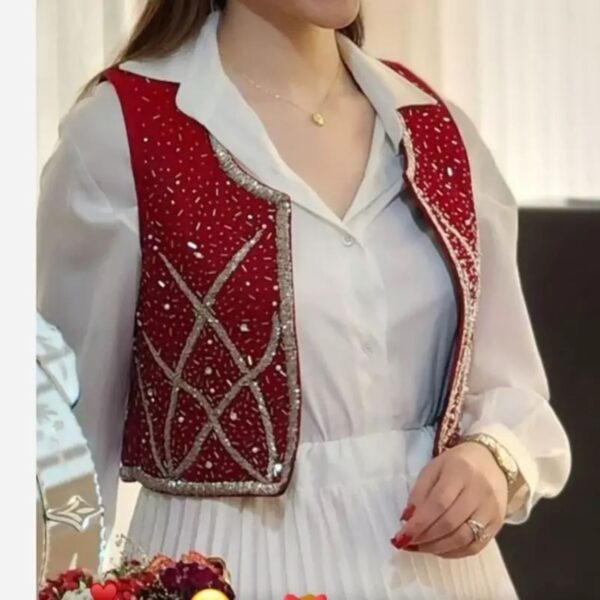 Kurdish Vest with Silver Embellishments Traditional Meets Modern Style in Red
