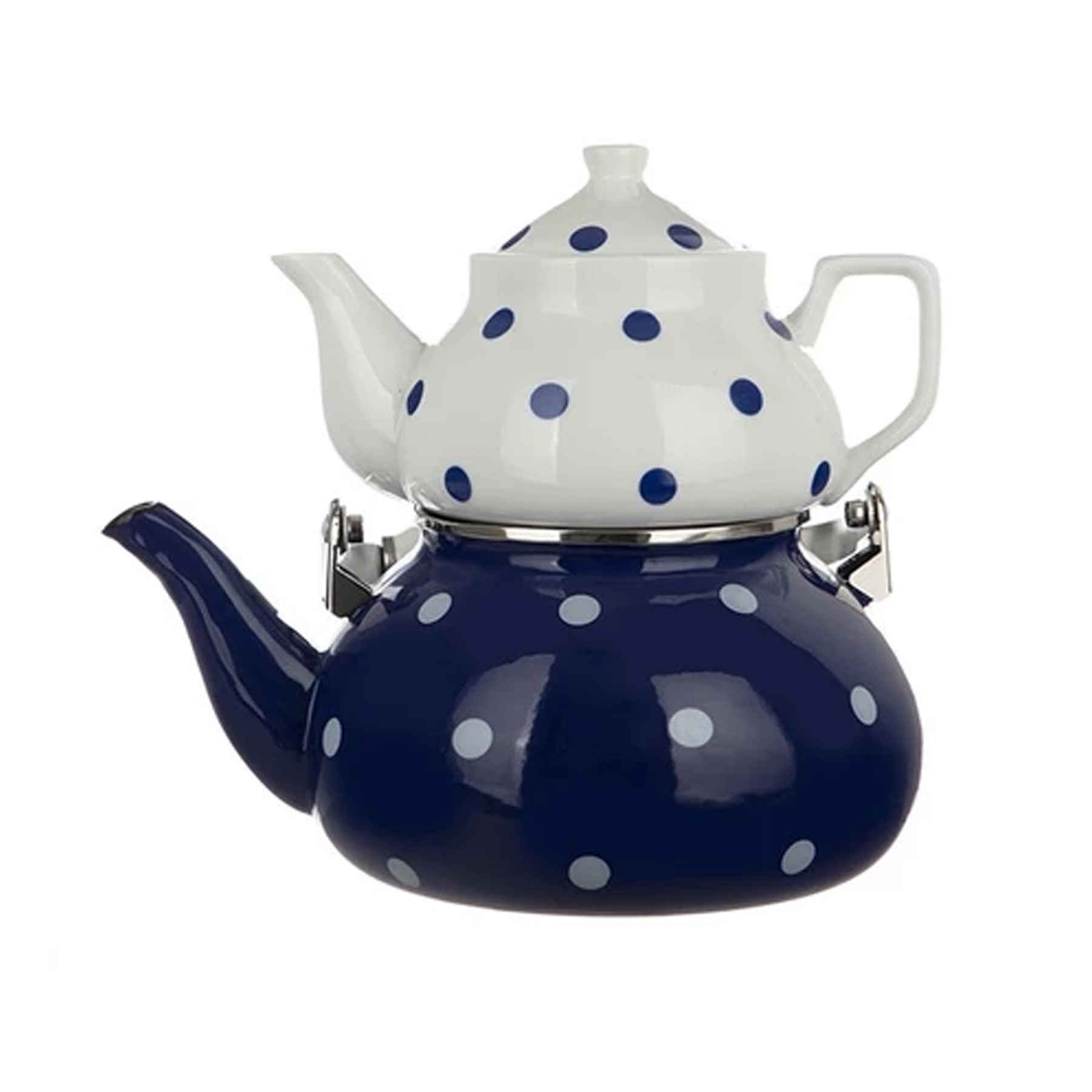 Ceramic Double Teapot Set – Durable & Chic with Polka Dot Design