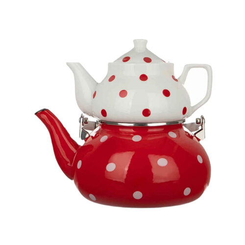Ceramic Double Teapot Set – Durable & Chic with Polka Dot Design