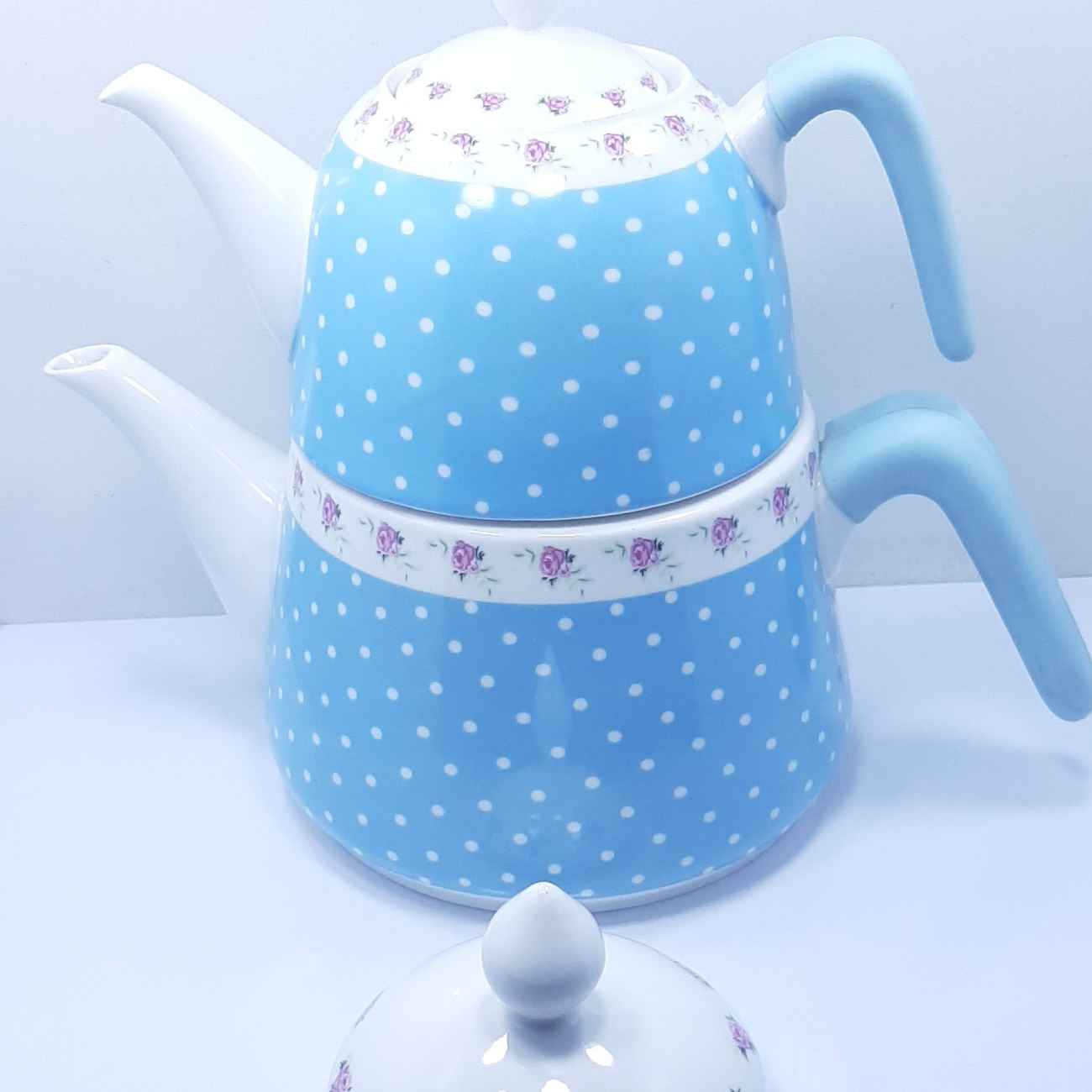 Ceramic Double Teapot Set – Perfect for Gift Durable with Polka Dot & Floral Design