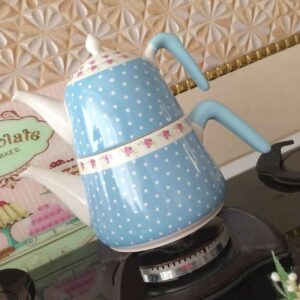 Ceramic Double Teapot Set – Perfect for Gift Durable with Polka Dot & Floral Design