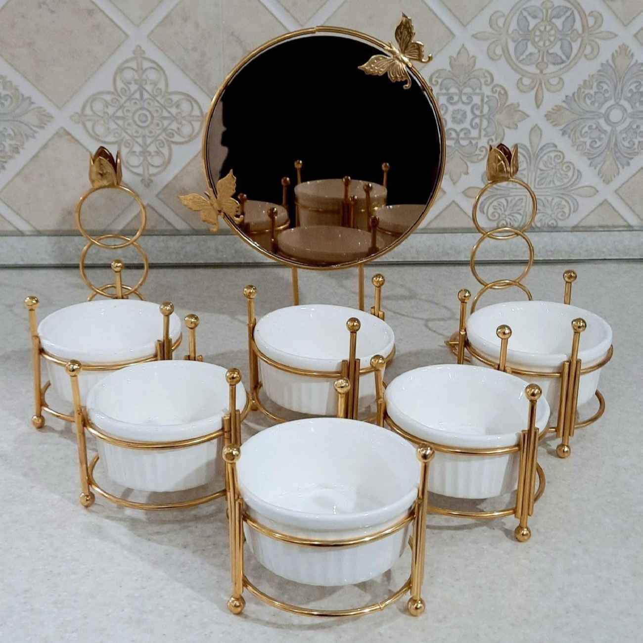 Ceramic Haft Seen – Suitable for Persian New Year with Butterfly Design Set of 9