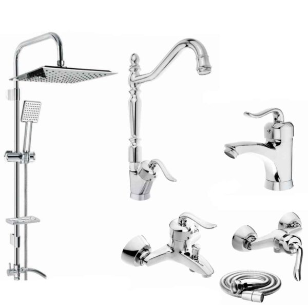 Complete Shower, Faucets, and Accessories – Elegant Chrome Bathroom Fixtures Set | Rose