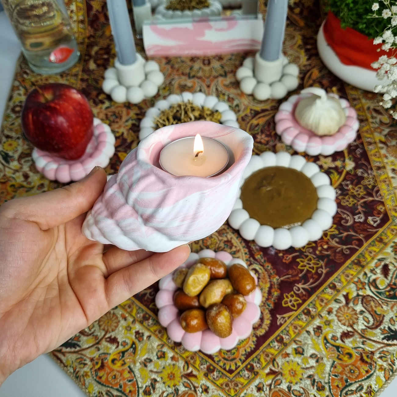 Concrete Haft Seen – Suitable for Nowruz with Pearl Design Set of 10