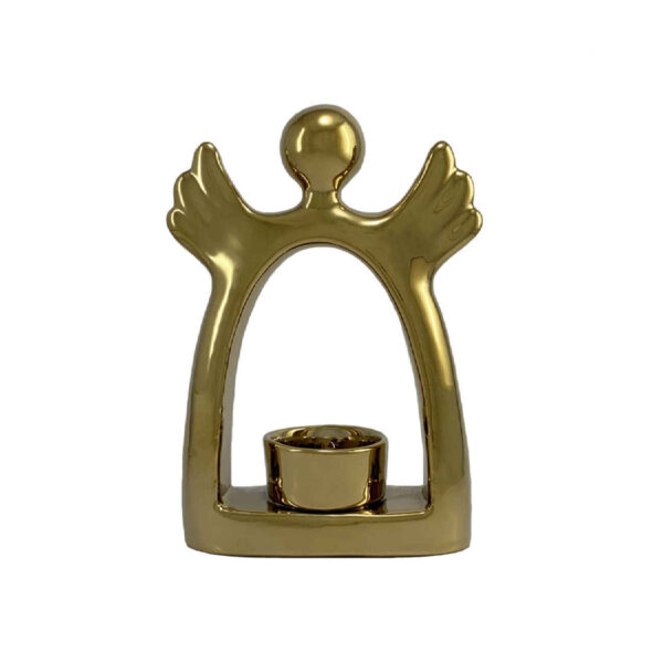 Decorative Ceramic Candle Holder with Angle Design in Gold