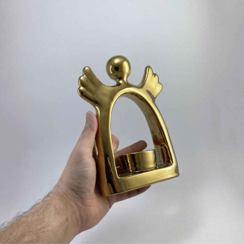 Decorative Ceramic Candle Holder with Angle Design in Gold