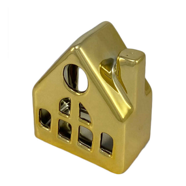 Decorative Ceramic Candle Holder with Cottage Design in Gold