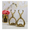 Decorative Ceramic Candle Holder with Deer Design in Gold