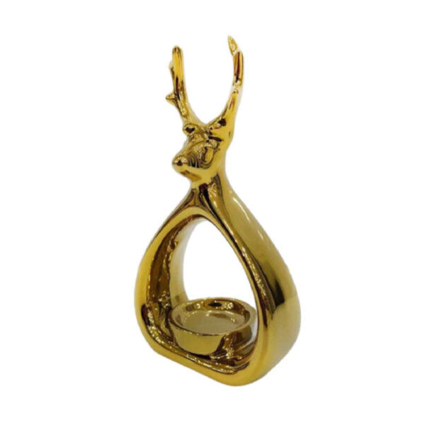 Decorative Ceramic Candle Holder with Deer Design in Gold