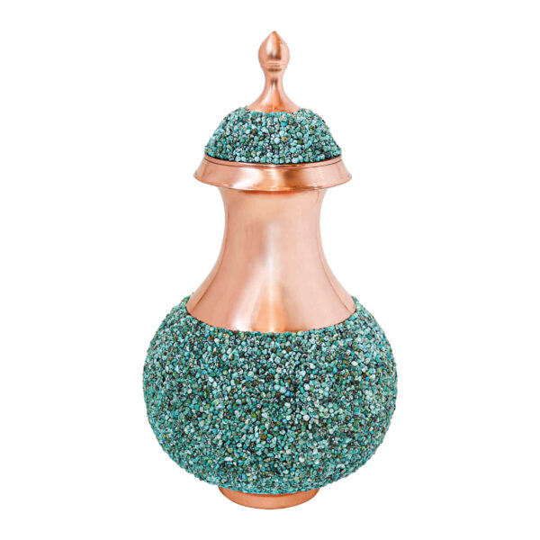 Decorative Copper Bottle Persian Artisan-Crafted Prominent Turquoise Inlay Design