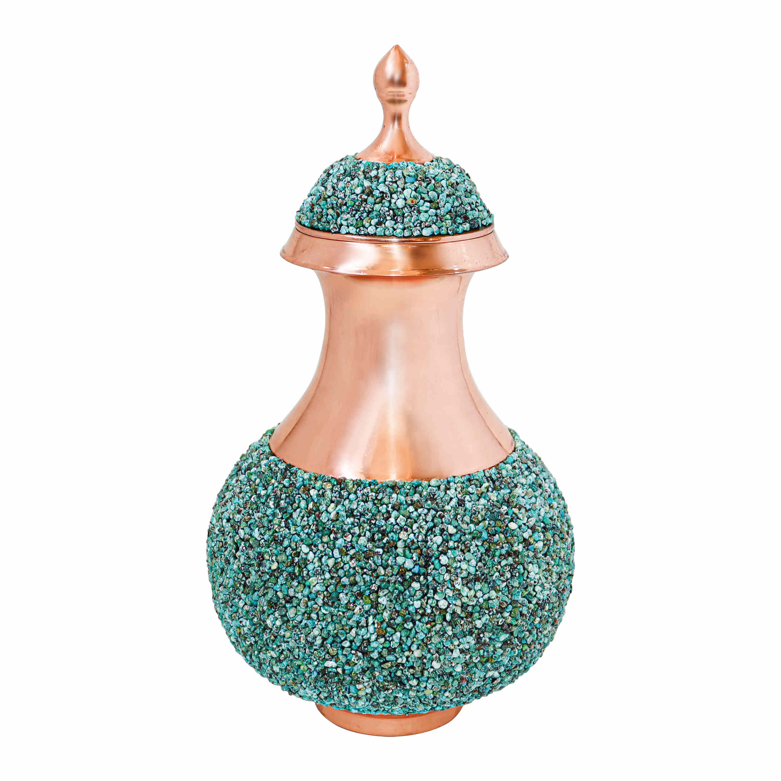 Decorative Copper Bottle Persian Artisan-Crafted Prominent Turquoise Inlay Design