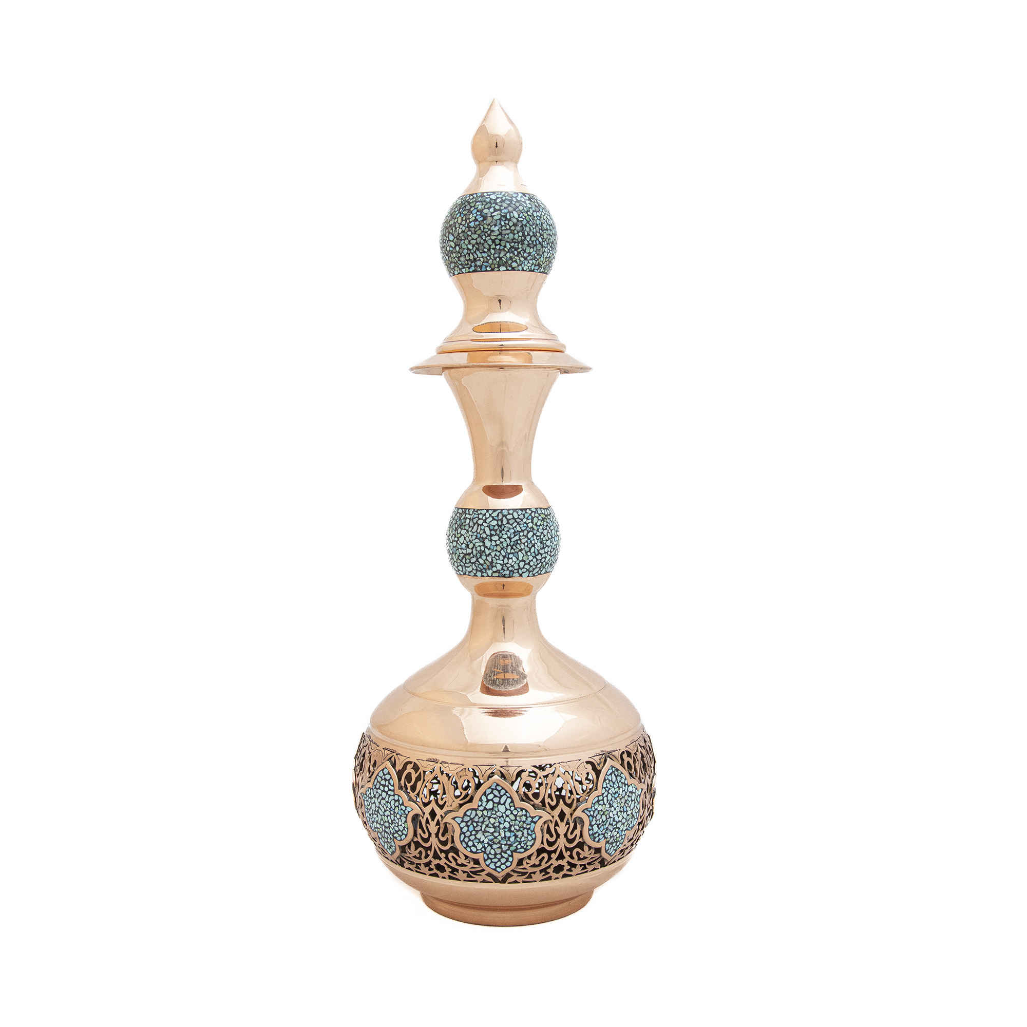 Decorative Copper Bottle Persian Artisan-Crafted Turquoise Inlay Set of 2