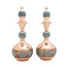 Decorative Copper Bottle Persian Artisan-Crafted Turquoise Inlay Set of 2