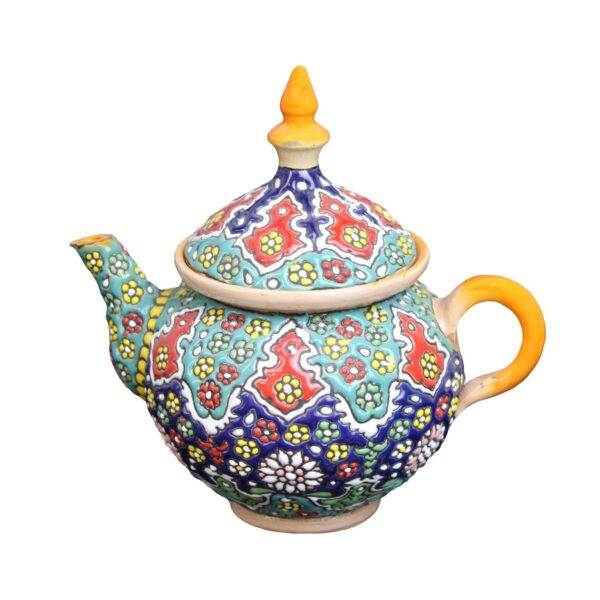 Decorative Pottery Teapot with Paisley Minakari Enameling Design Model Shabestan