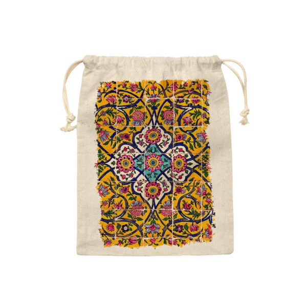 Drawstring Cotton Storage Bag - Reusable and Durable with Persian Tile Design