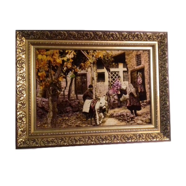 Hand-Knotted Persian Pictorial Rug from Tabriz – Timeless Art Inspired by Abyaneh Village