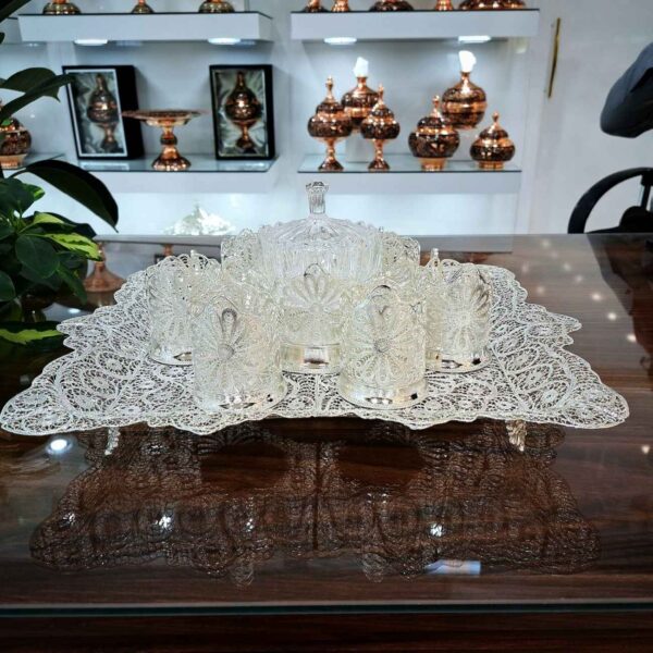 Handcrafted Persian Filigree Tea & Coffee Set – with Silver Coated | 8 Pieces