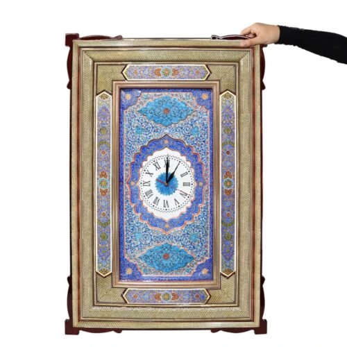 Handcrafted Persian Wooden Wall Clock – Khatam Marquetry Art