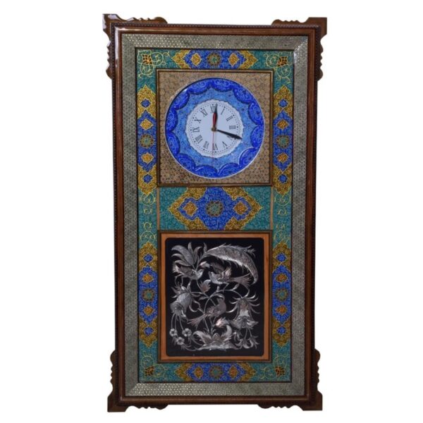 Handcrafted Persian Wooden Wall Clock - Khatam Marquetry Art, Model Yashm