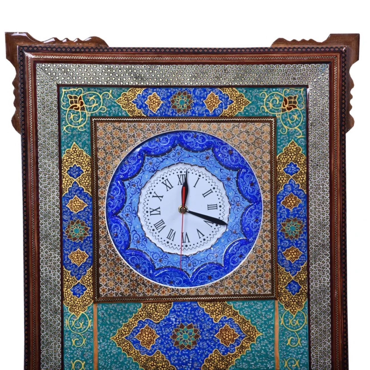 Handcrafted Persian Wooden Wall Clock – Khatam Marquetry Art, Model Yashm