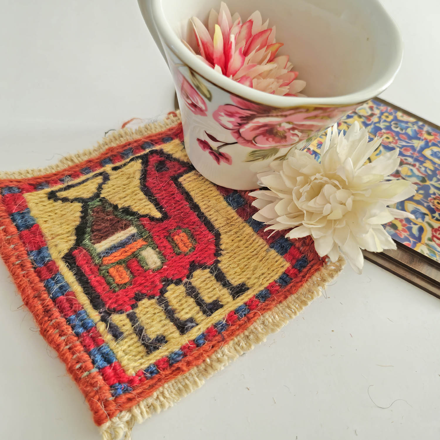 Handwoven Persian Kilim Coaster for Table Settings