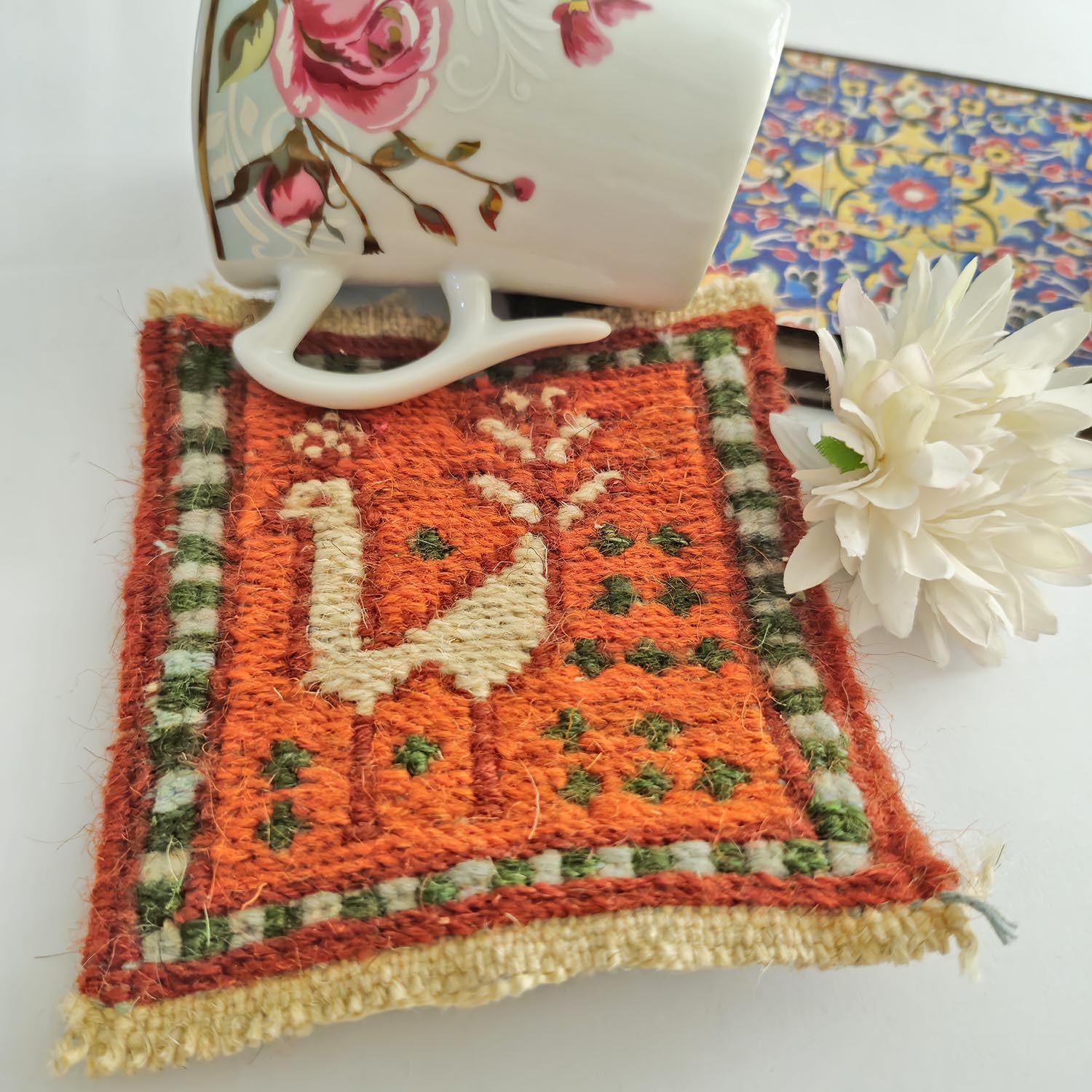 Handwoven Persian Kilim Coaster – Artisanal Table Decor