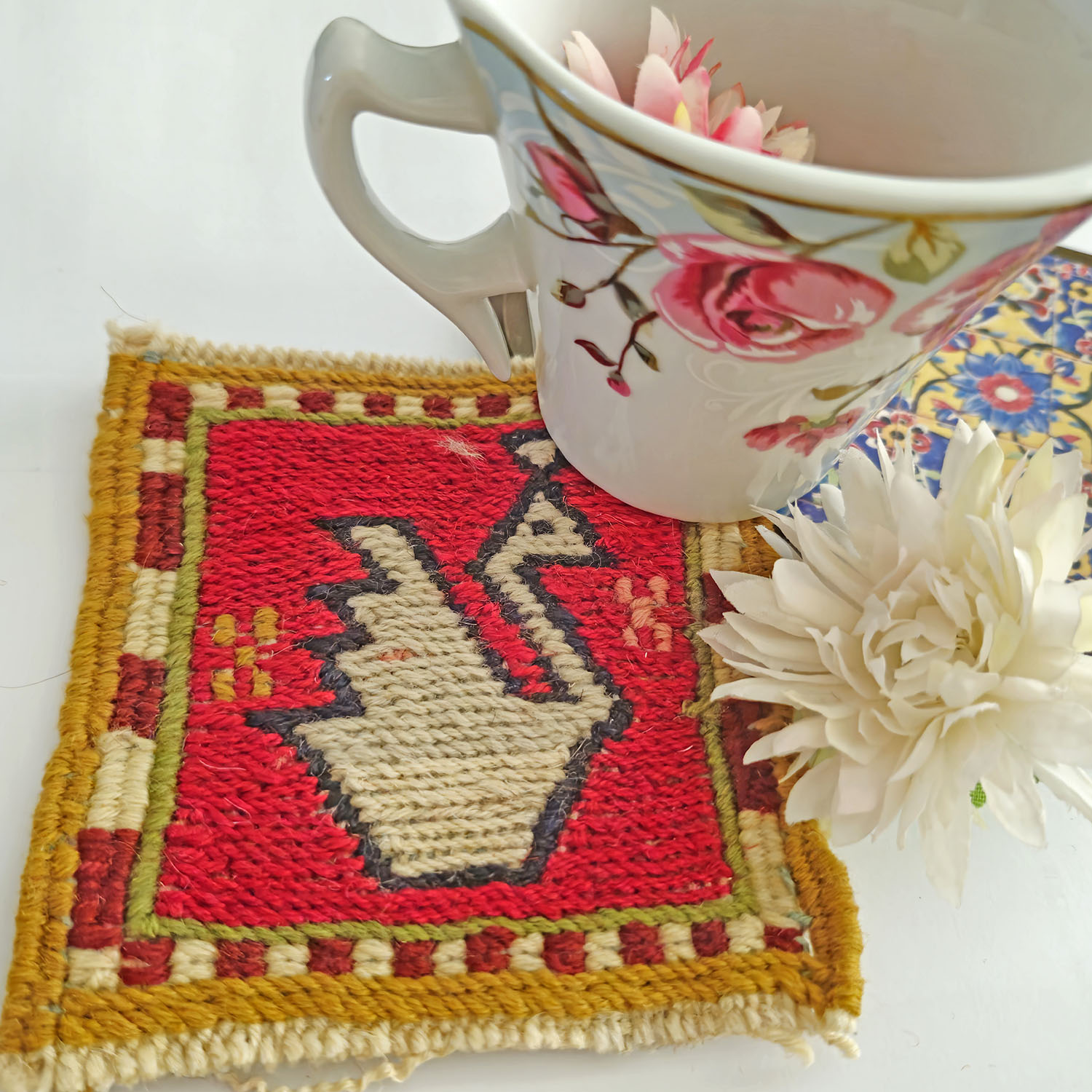 Handwoven Persian Kilim Coaster – Unique Decorative Table Accessory