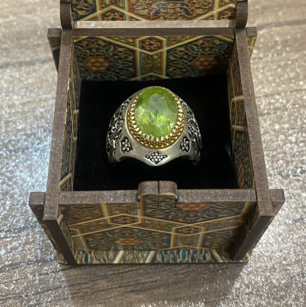 Islamic ‌Peridot Silver Ring for Men in Ya Hussain Calligraphy