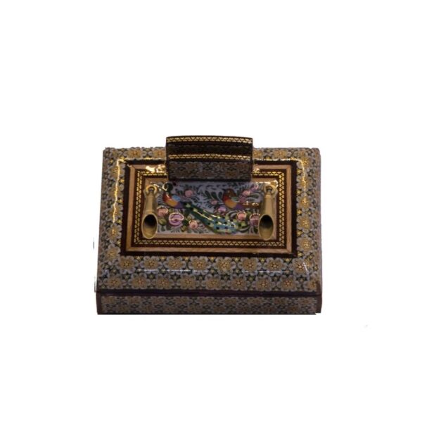 Rich Brown Theme – Bird & Flower Khatamkari Card & Pen Holder