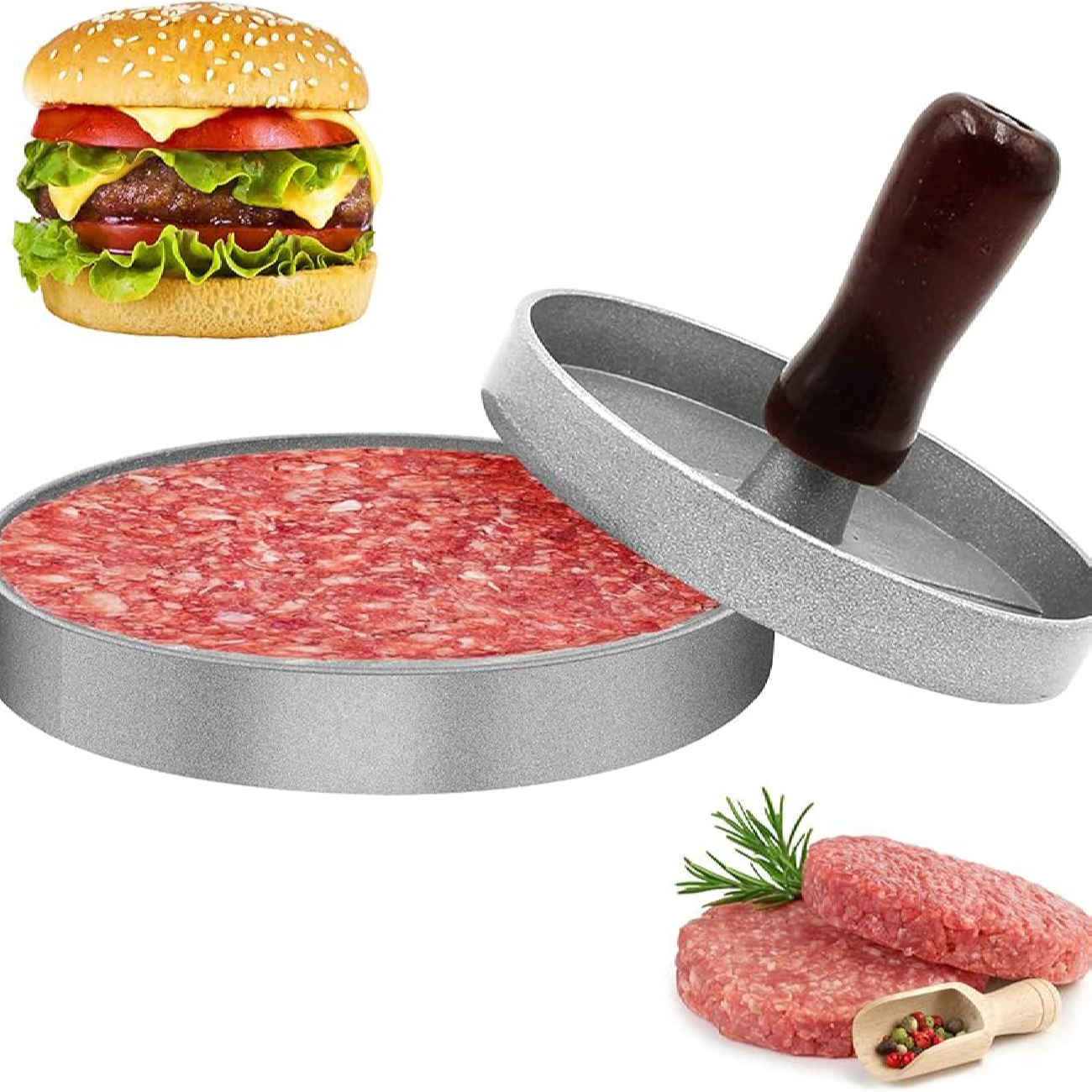 Manual Shami Kebab and Burger Press – Crafting Perfection | Wood-Handle