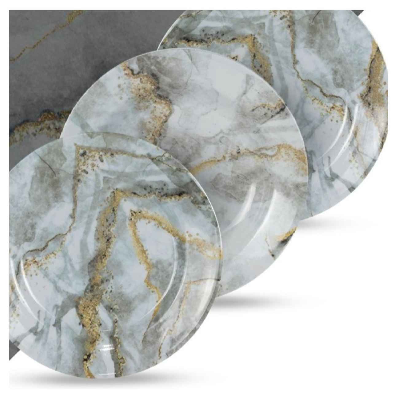 Melamine Plate Set – Microwave and Dishwasher Safe with Marble Design (Pack of 18)