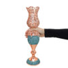 Persian Copper Turquoise Inlay Mirror Frame & Candle Holders with Silver Engraved Design