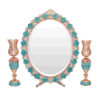 Persian Copper Turquoise Inlay Mirror Frame & Candle Holders with Silver Engraved Design