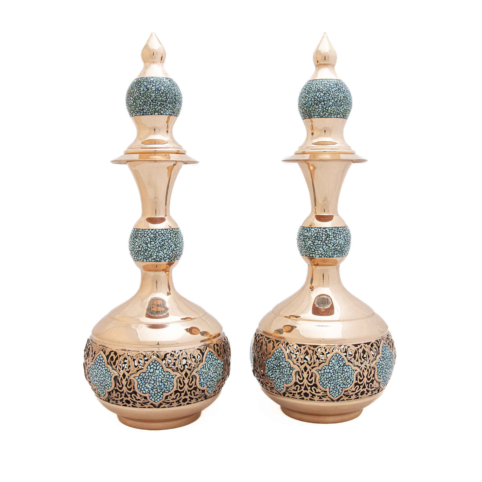 Persian Decorative Copper Bottle & Chocolate Bowl Set with Turquoise Inlay Design