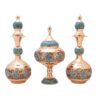 Persian Decorative Copper Bottle & Chocolate Bowl Set with Turquoise Inlay Design