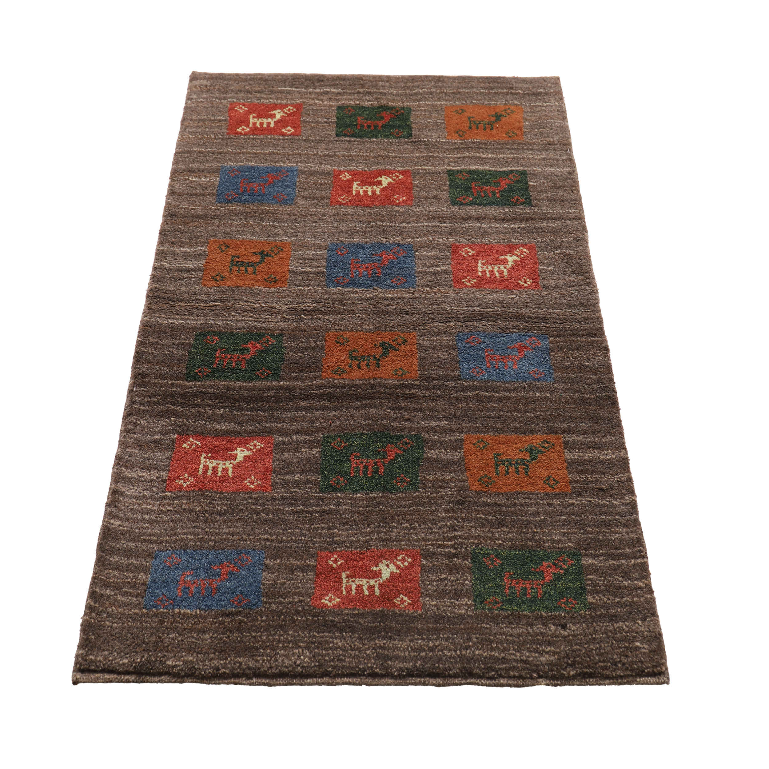 Persian Gabbeh Rug with Wool Handwoven in Fars Animal Motifs Brown