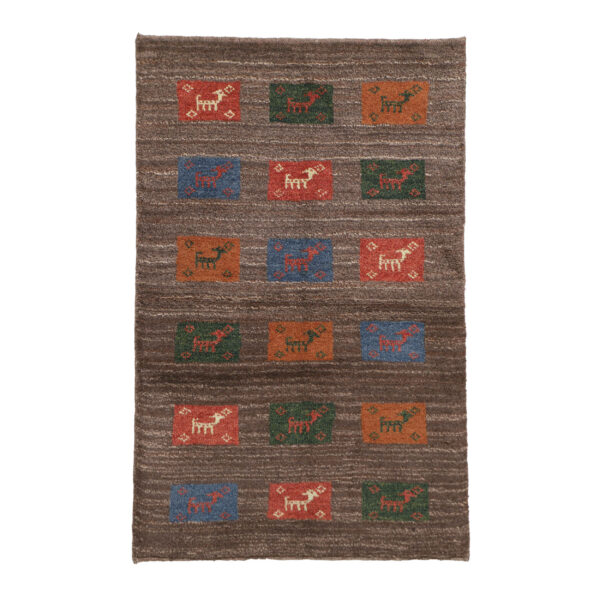 Persian Gabbeh Rug with Wool Handwoven in Fars Animal Motifs Brown