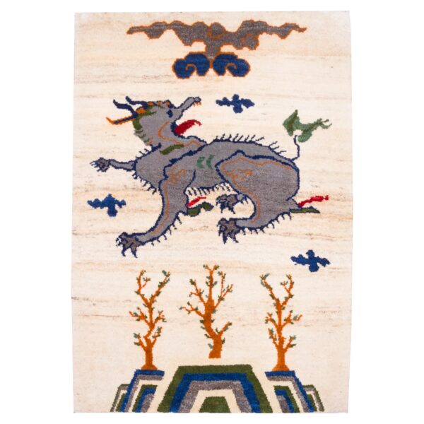 Persian Gabbeh Wool Rug - Genuine Handwoven Dragon Design from Fars