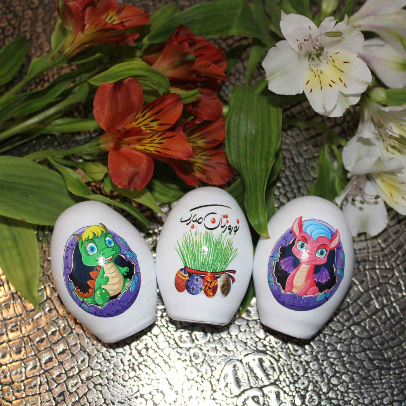 Persian Haftseen Painted Egg for Iranian Nowruz Celebration – Happy New Year (Pack of 3)