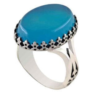 Persian Men’s Silver Ring with Agate & Spearhead Design in Turquoise Gemstone