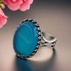 Persian Men's Silver Ring with Agate & Spearhead Design in Turquoise Gemstone