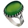 Persian Men's Silver Ring with Agate and Spearhead Design in Green Gemstone