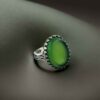 Persian Men's Silver Ring with Agate and Spearhead Design in Green Gemstone