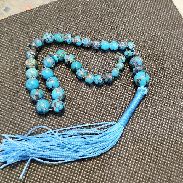 Persian Neyshabur Turquoise Rosary: 33 Beads Tasbih