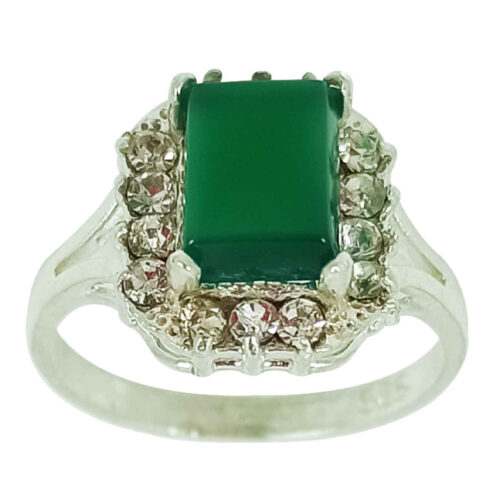 Persian Women’s Silver Ring Agate with Green Gemstone