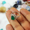 Persian Women's Silver Ring Agate with Green Gemstone