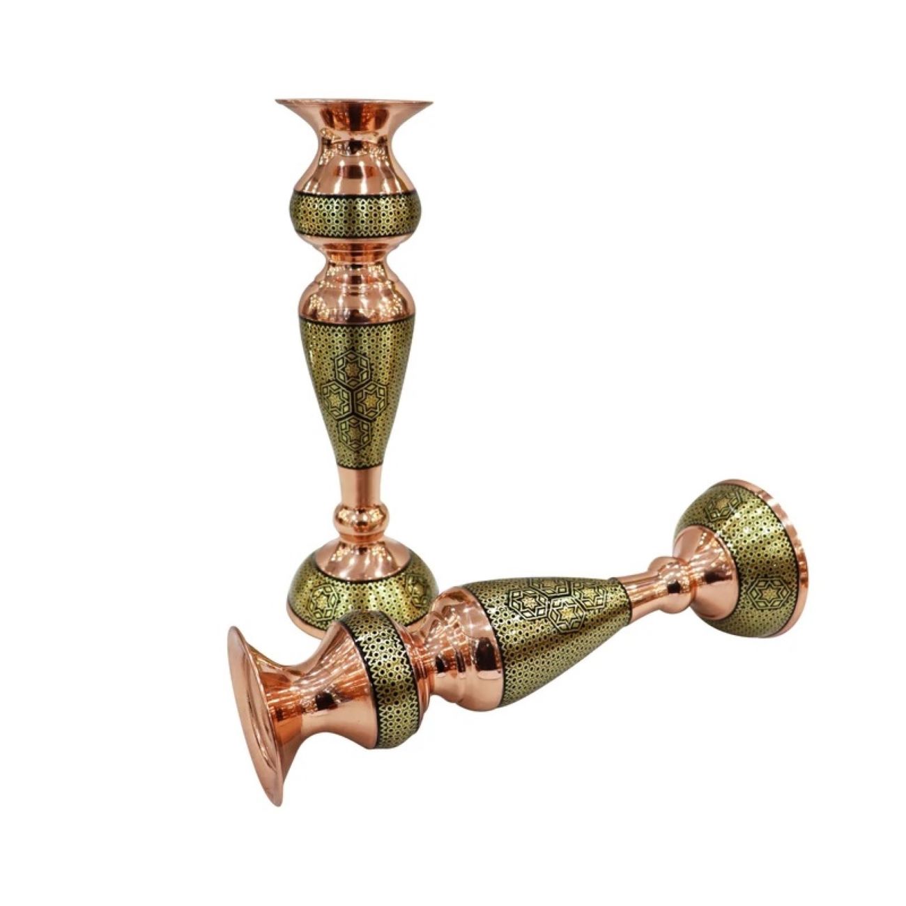 Persian Wooden Mirror Frame Khatamkari with Two Candle Holder in Green Color Traditional Design