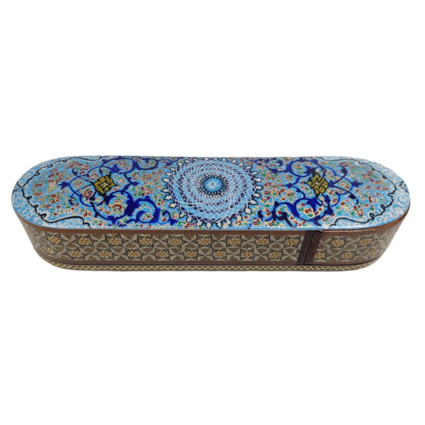 Persian Wooden Pencil Box Handcrafted Khatamkari - Perfect for Gift in Blue